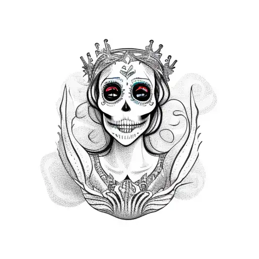 Mermaid Singing With A Sugar Skull Crown