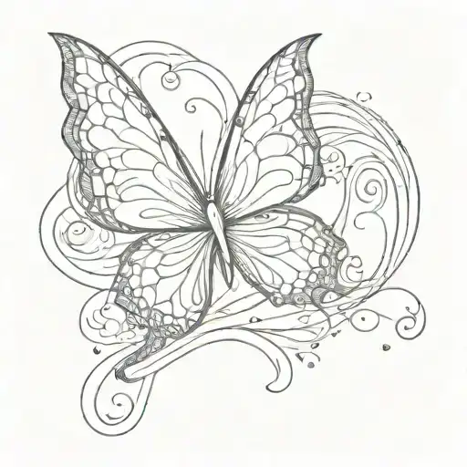 Abstract Patterns Like Waves And A Simple Butterfly In The Center