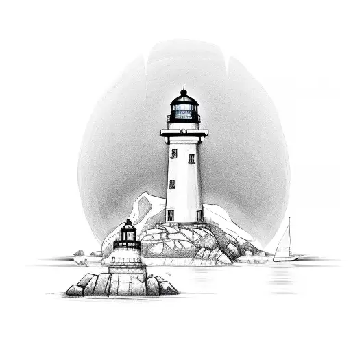 Architectural Sketch Of A Lighthouse Overlooking A Nordic Fjord