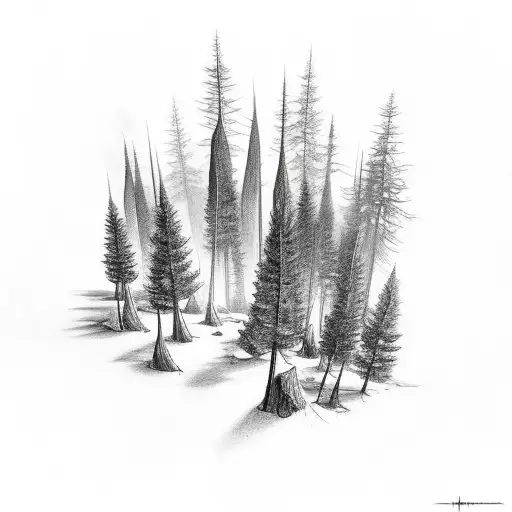 Tattoo Of A Forest With Hidden Architectural Elements