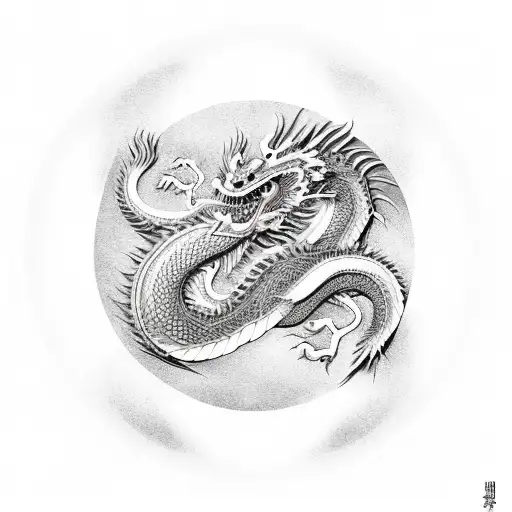 Chinese Dragon Coming Out Of A Yin And Yang