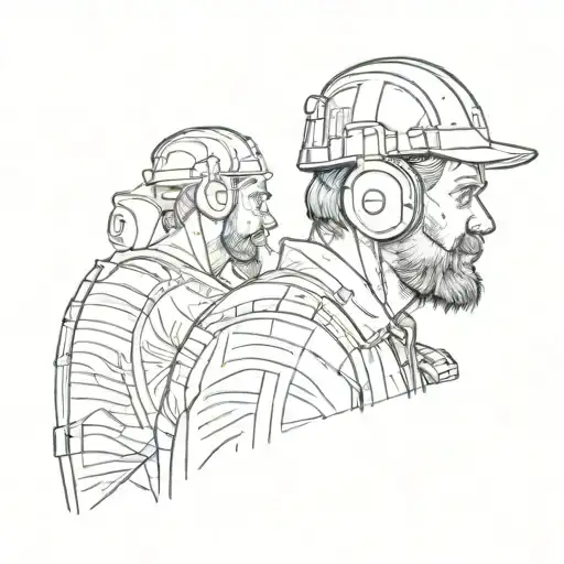 A Sketch Tattoo Of A Construction Worker Listening To Music