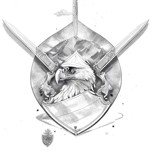 A Majestic Eagle Holding A Sword And Shield