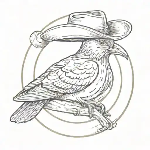 Fat Pigeon Squeezed In A Swimming Ring Wearing A Cowboy Hat