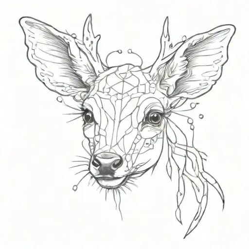 Sad Face Baby Deer Tattoo Fine Lines Artsy Gothic Asymmetric Stencil