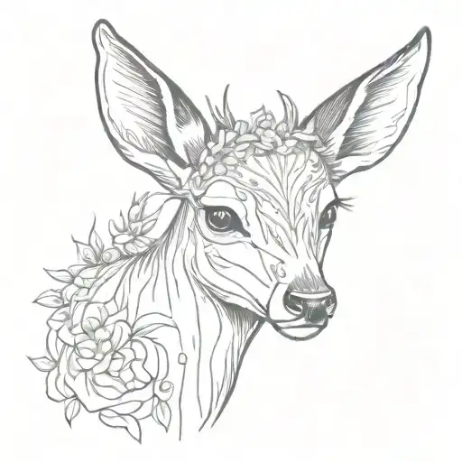 Sad Face Baby Deer Bambi Tattoo Fine Lines Gothic Asymmetric Stencil
