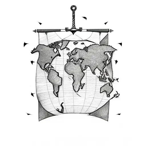 World Map With Plane And Anchor