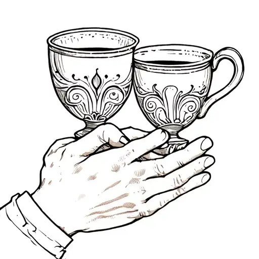 Two Of Cups Tarot Card With 2 Hands Clasped Together And The Cups Are Coffee Mugs