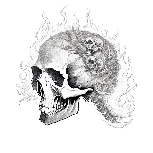 Skull And Ghost Flames Coming Out Of Head That Leads To A 57 Chevy
