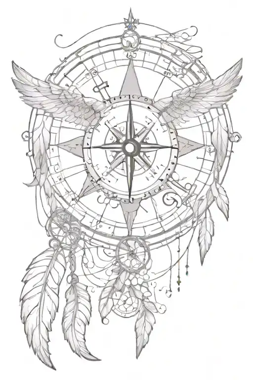 Compass With Wings And A Dream Catcher