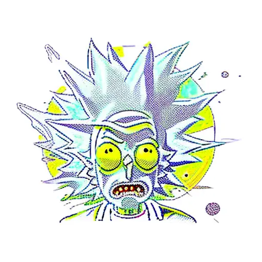 Rick From The Cartoon Rick And Morty In Acid Colors With Space Weapons