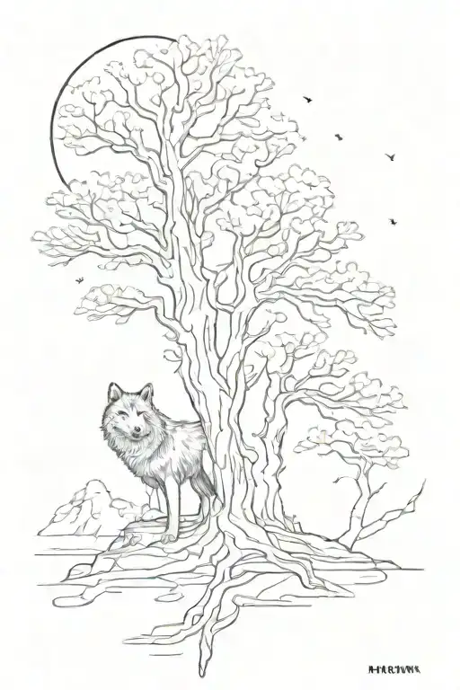 Tree And Night And Wolf