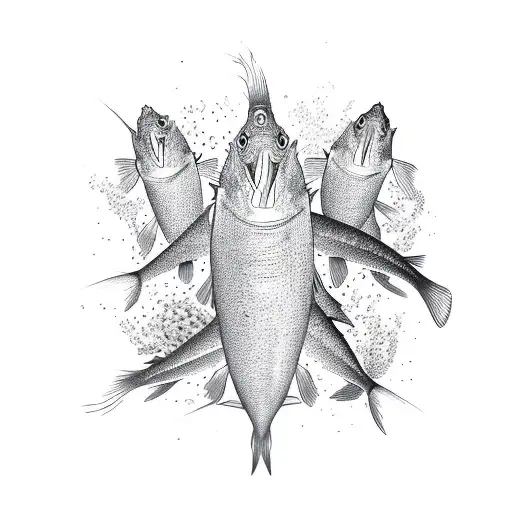 Swarm Of Different Fishes Forming A Bigger Fish Who Chase A Single Big Fish With A Crown