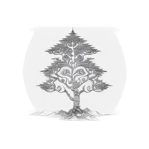 A Sketch-style Tattoo Of A Flourishing Money Tree Symbolizing Luck And Prosperity