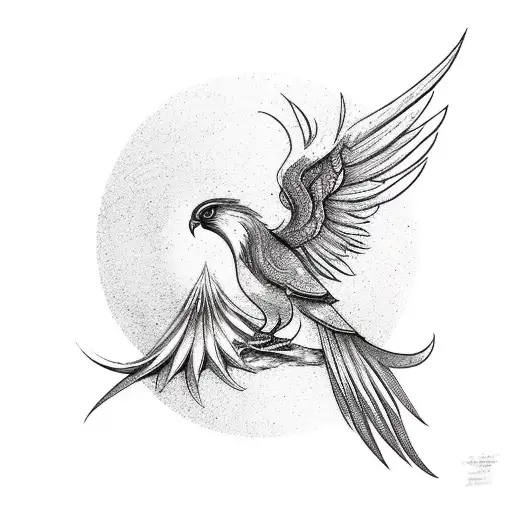 Phoenix Bird With A Tail Inbthe Shape Of A Circle Of Life