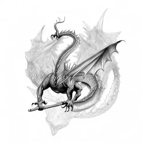 Dangerous Dragon Flying Around A Stick