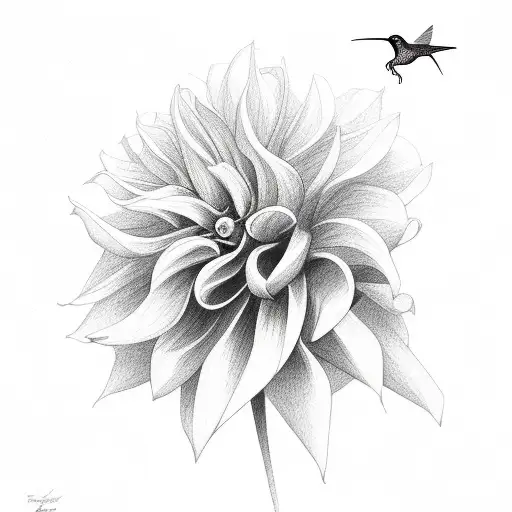 Long Dahlia Floral And Hummingbird