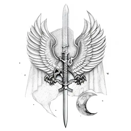 Sword With Wings Going Through Moon