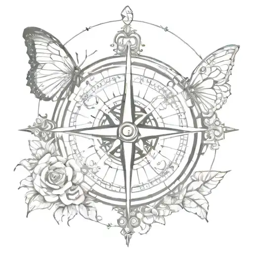 Compass And Rose And Butterfly