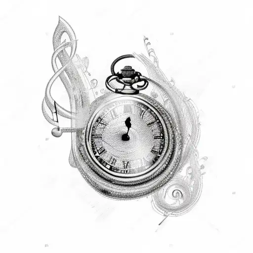 A Pocketwatch With Music Notes Flowing From It On A Beach Backdrop