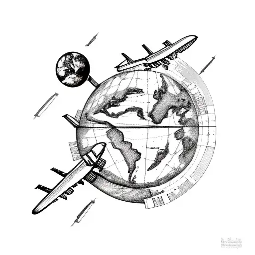 Greek Atlas Holding Up Earth With Plane Flying Around Earth