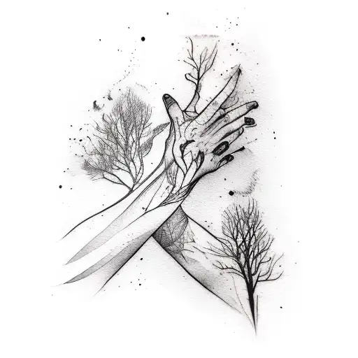 Forearm Watercolor Tattoo With Seven Trees With Roots Appearing