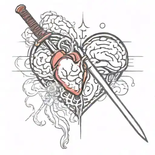 Heart And Brain Cut In Half With Blood With A Katana