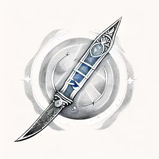 Sword With Taurus And Half Moon And Half Sun And Stars