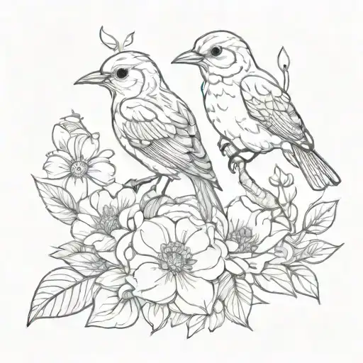 Flowers And Bird