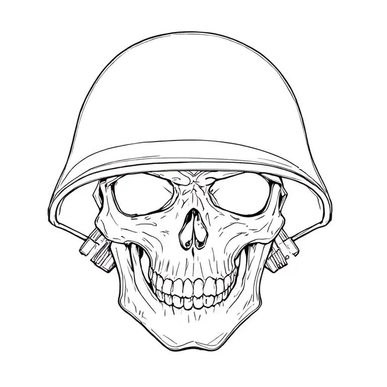 A Skull With A Vietnam War Helmet Surrounded Jungles
