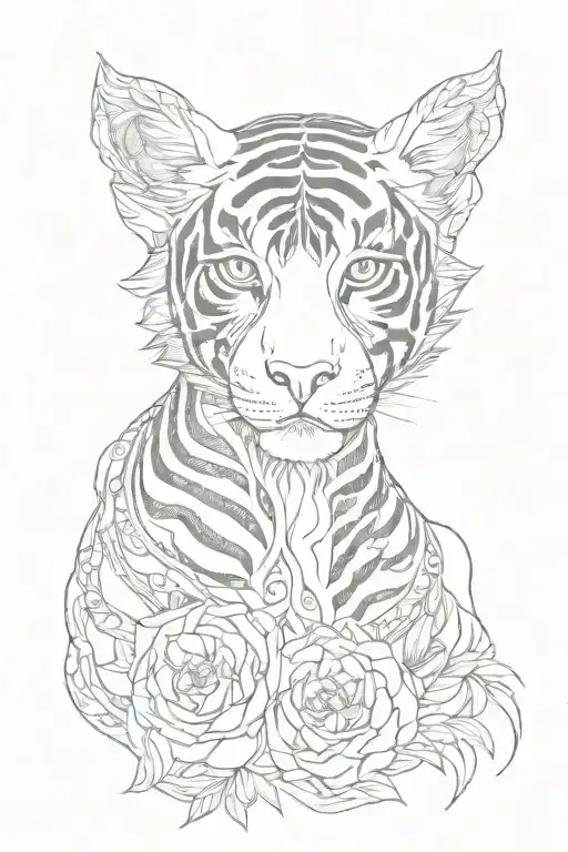 Tiger With Girl Face Half Skeleton