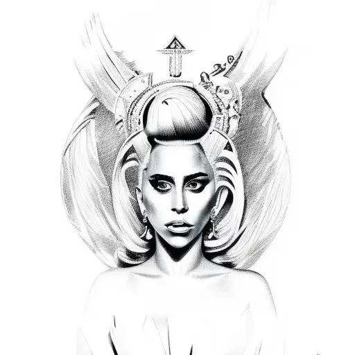 A Portrait Of Lady Gaga Or Katy Perry With A Tarot Card Motif In The Background