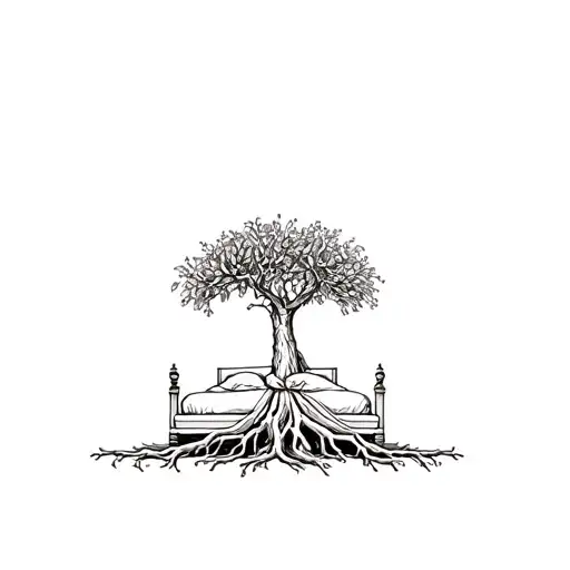 Wedding Bed Inside Olive Tree With Roots