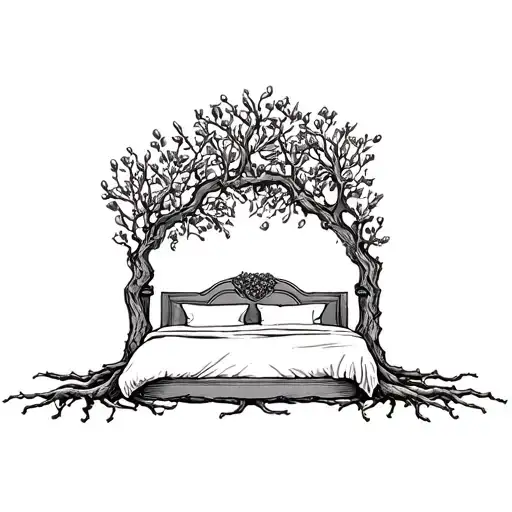 Wedding Bed Inside Olive Tree With Roots