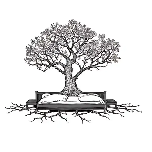 Wedding Bed Inside Olive Tree With Roots