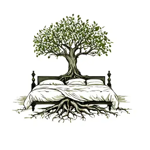 Wedding Bed Inside Olive Tree With Roots