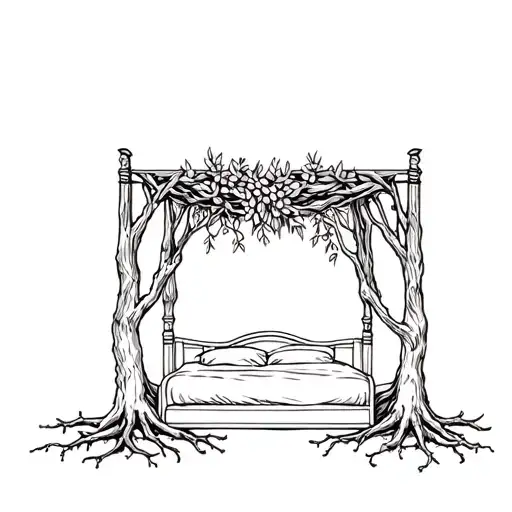 Wedding Bed Inside Olive Tree With Roots
