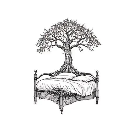 Wedding Bed Inside Olive Tree With Roots