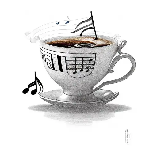 A Boat Sailing On A Coffee Cup Filled With Musical Notes