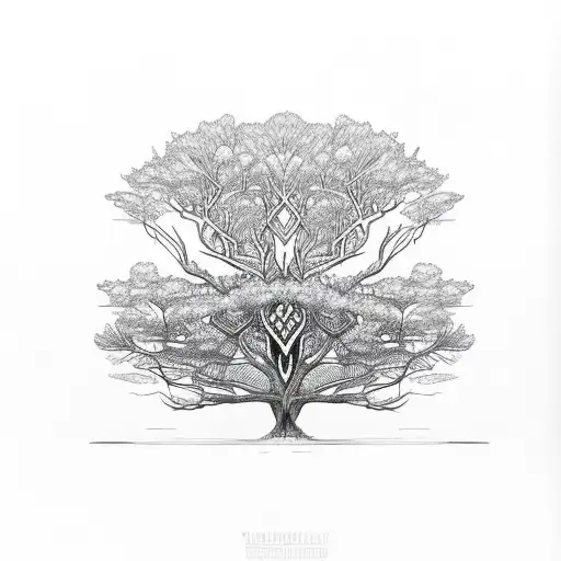 Sketch A Tree With Intricate Nordic Patterns Intertwined In Its Branches