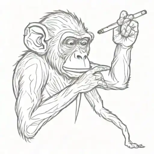 Outlined Monkey Smoking A Joint