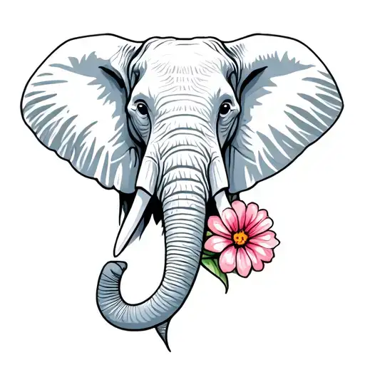 Elephant Head Side View Holding Flower