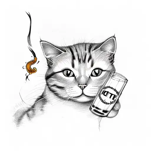 Cat With Beer And Cigarette