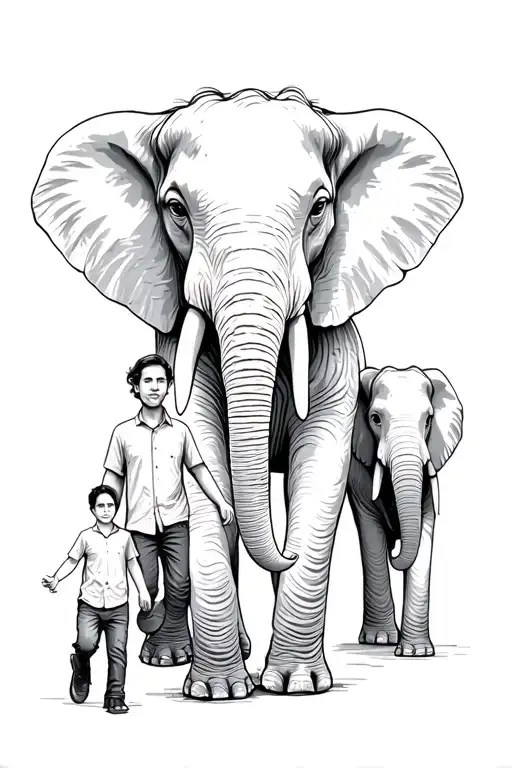 Elephant Family With Mom Dad And Son Walking