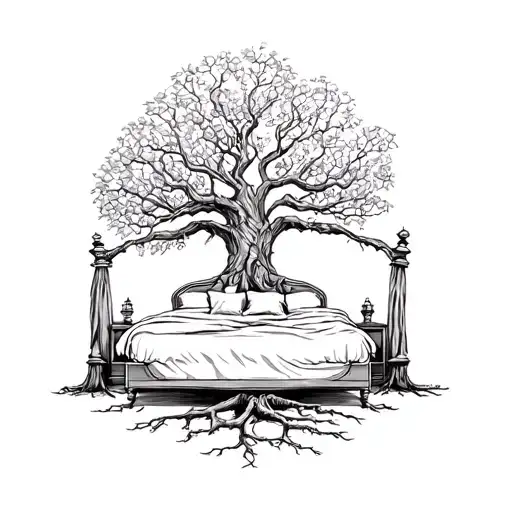 Wedding Bed In Big Olive Tree With Roots