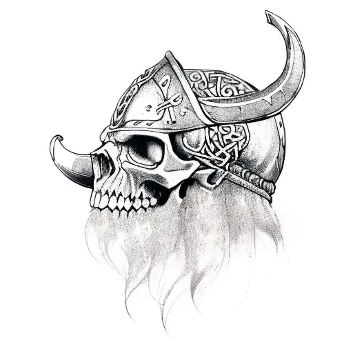 Viking Style Profile Skull With Runes And Bear Skin
