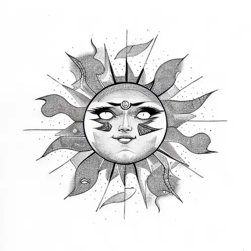 Sun Inside The Moon Star Combination Straight Lines