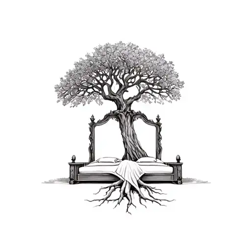 Wedding Bed In Large Grand Olive Tree With Roots