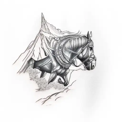 Forearm Tattoo Of A Mountain Range Transitioning Into A Cowboy On A Horse