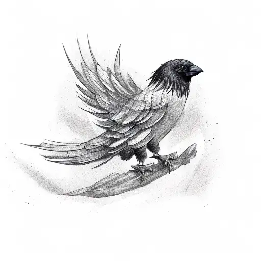 Korean Style Crow Wtih Its Body And Opened Wings
